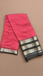 Red and Black Line Pattern Premium Georgette Saree